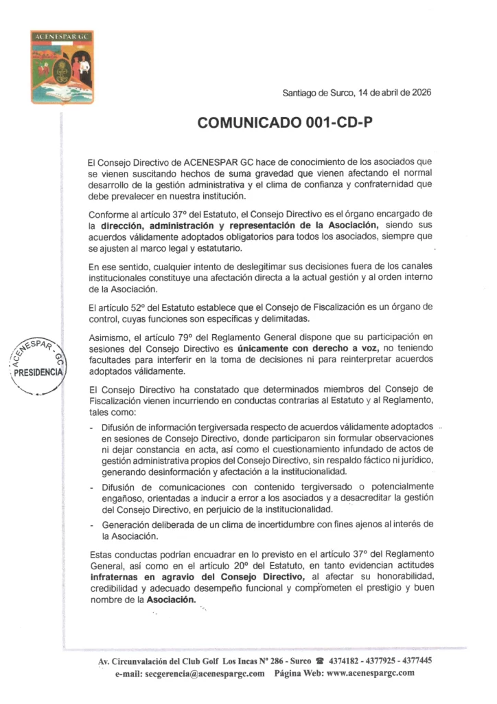 COMUNICADO CONSEJO DIRECTIVO